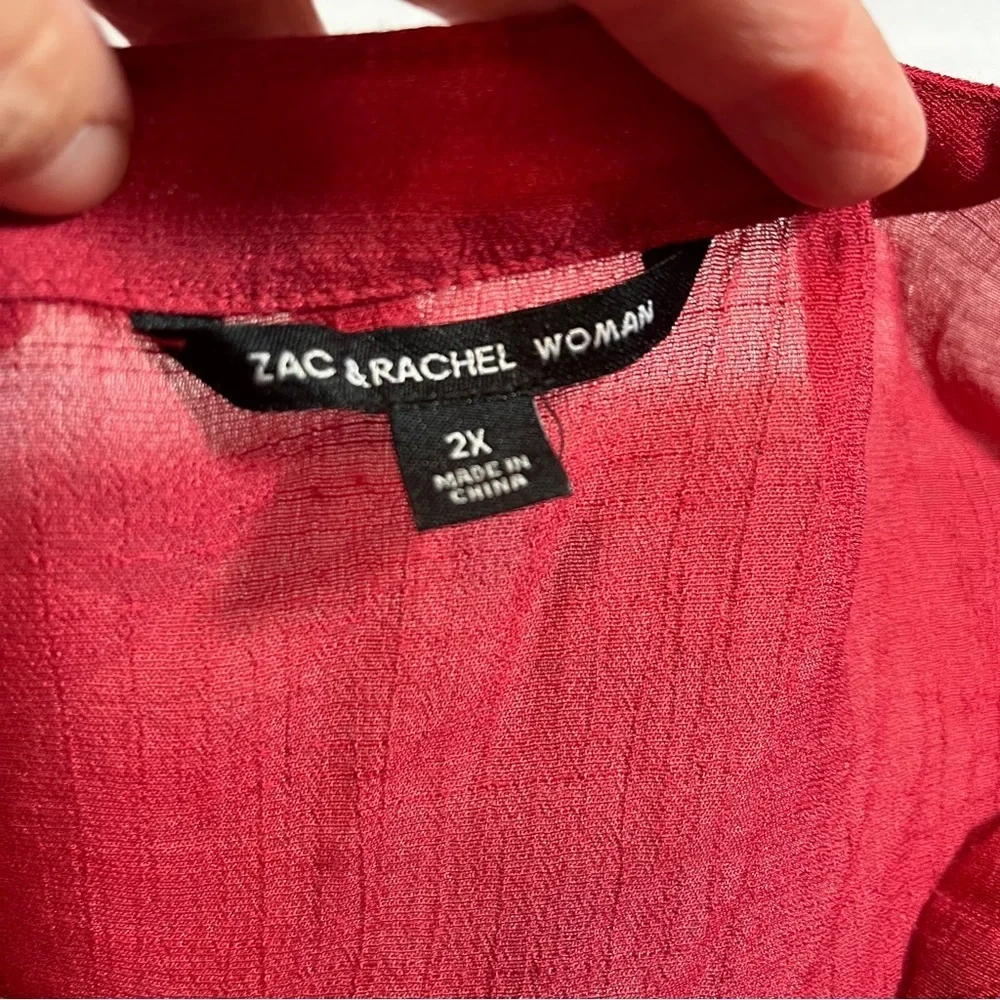 Zac & Rachel Gauzy Red Button Up Roll Tab Sleeves Women's 2X - Picture 7 of 8